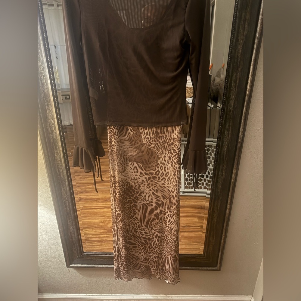 See You Monday Brown Animal Print dress with Sheer Cardigan - Picture 11 of 13